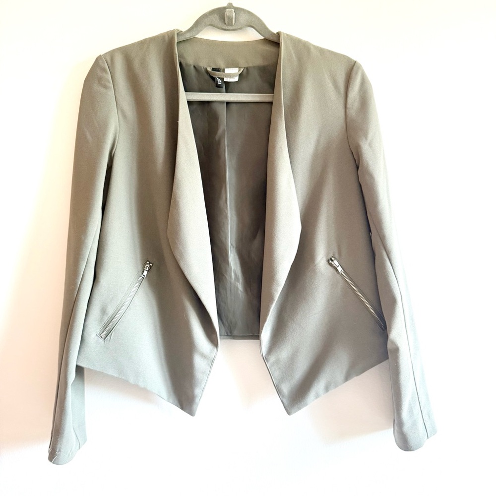 H&M Gray Blazer Modern Waterfall Collar